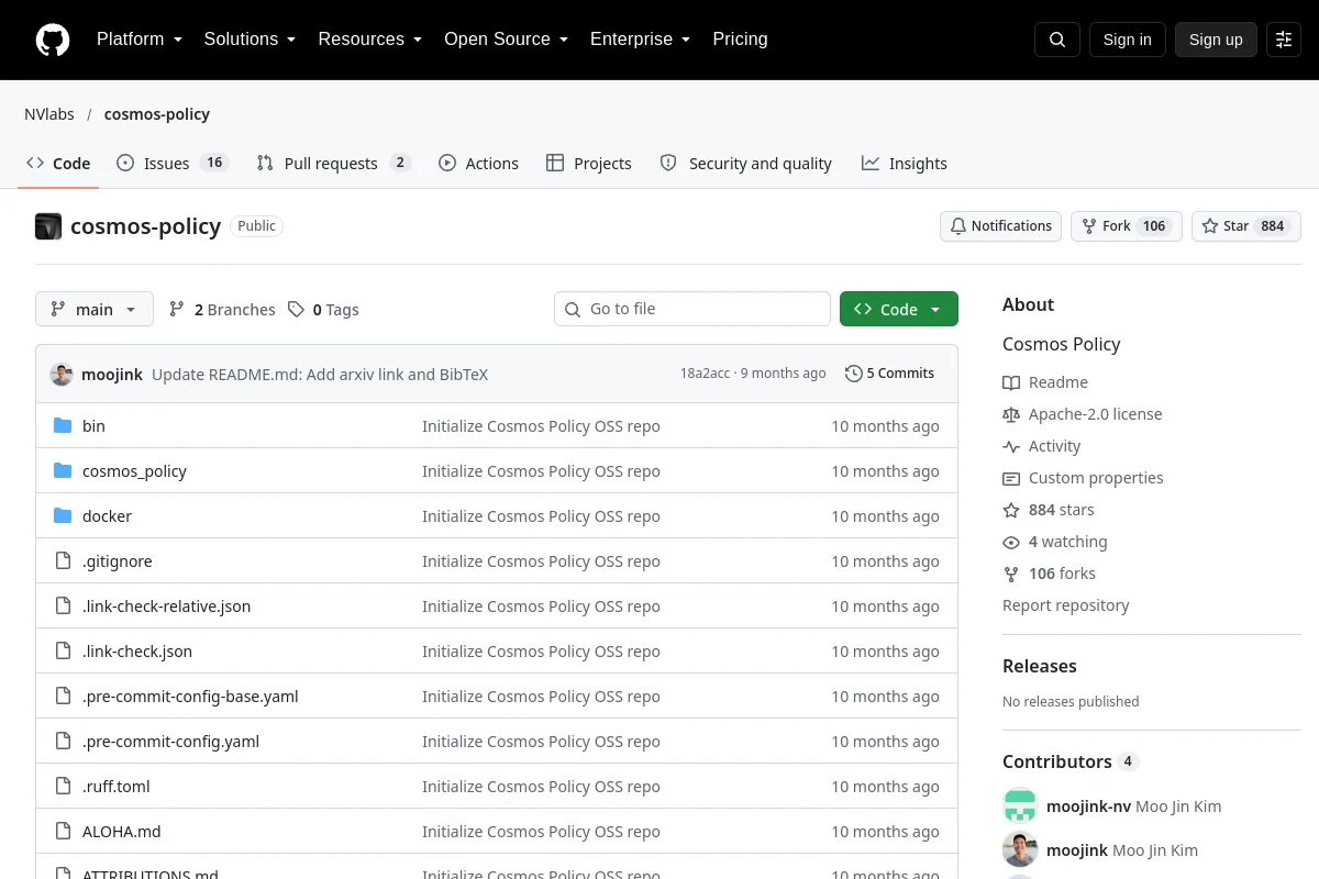 Cosmos Policy website or repository screenshot