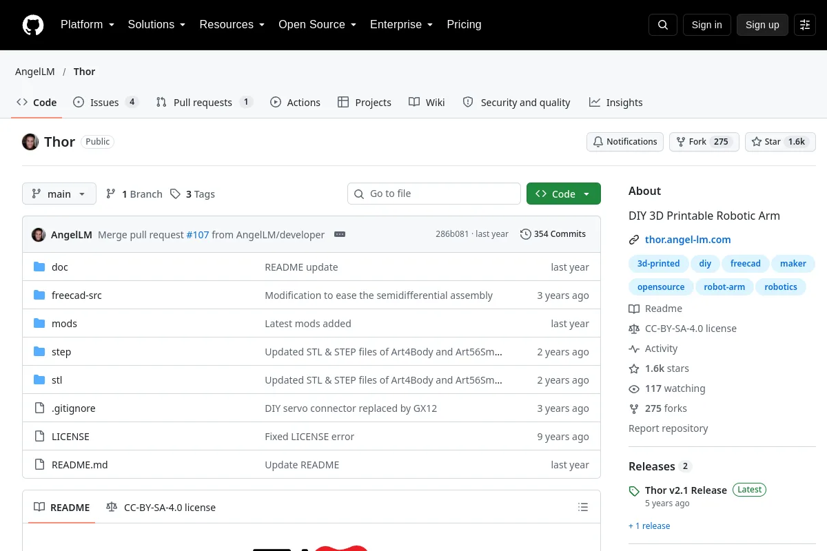 Thor Robot Arm website or repository screenshot
