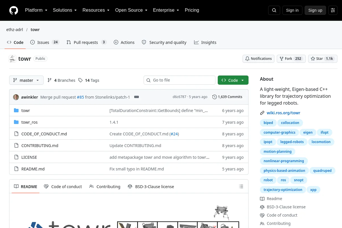 towr · ethz-adrl website or repository screenshot