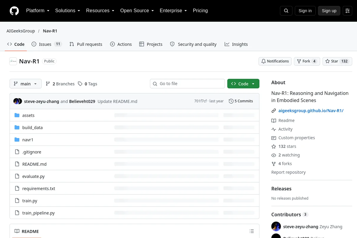 Nav-R1 · AIGeeksGroup resource page screenshot