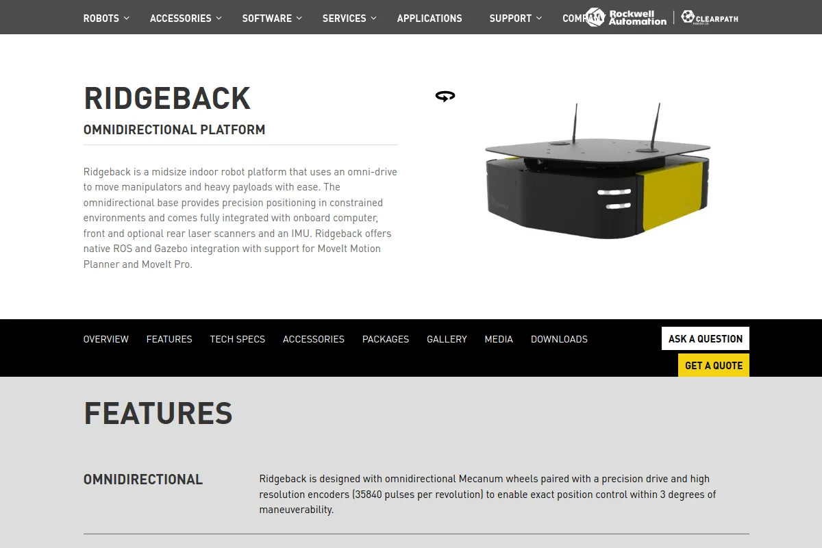 Clearpath Ridgeback website or repository screenshot