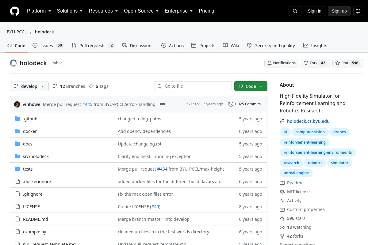 holodeck · BYU-PCCL resource page screenshot