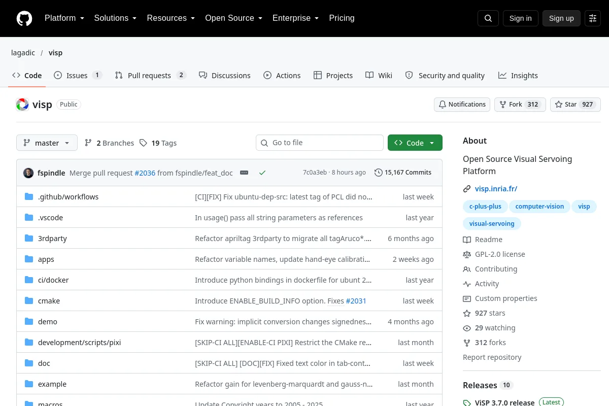 visp · lagadic website or repository screenshot
