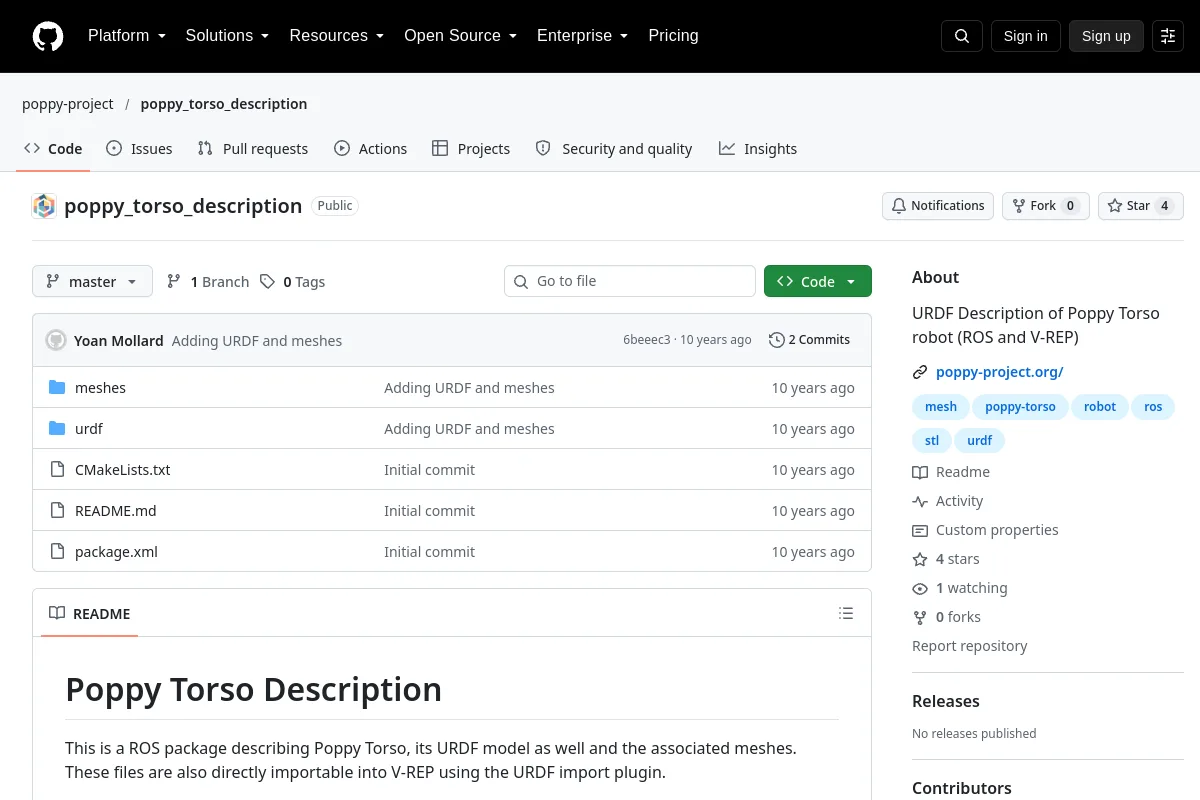 poppy torso description · poppy-project resource page screenshot