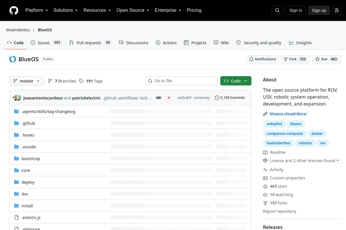 BlueOS · bluerobotics website or repository screenshot
