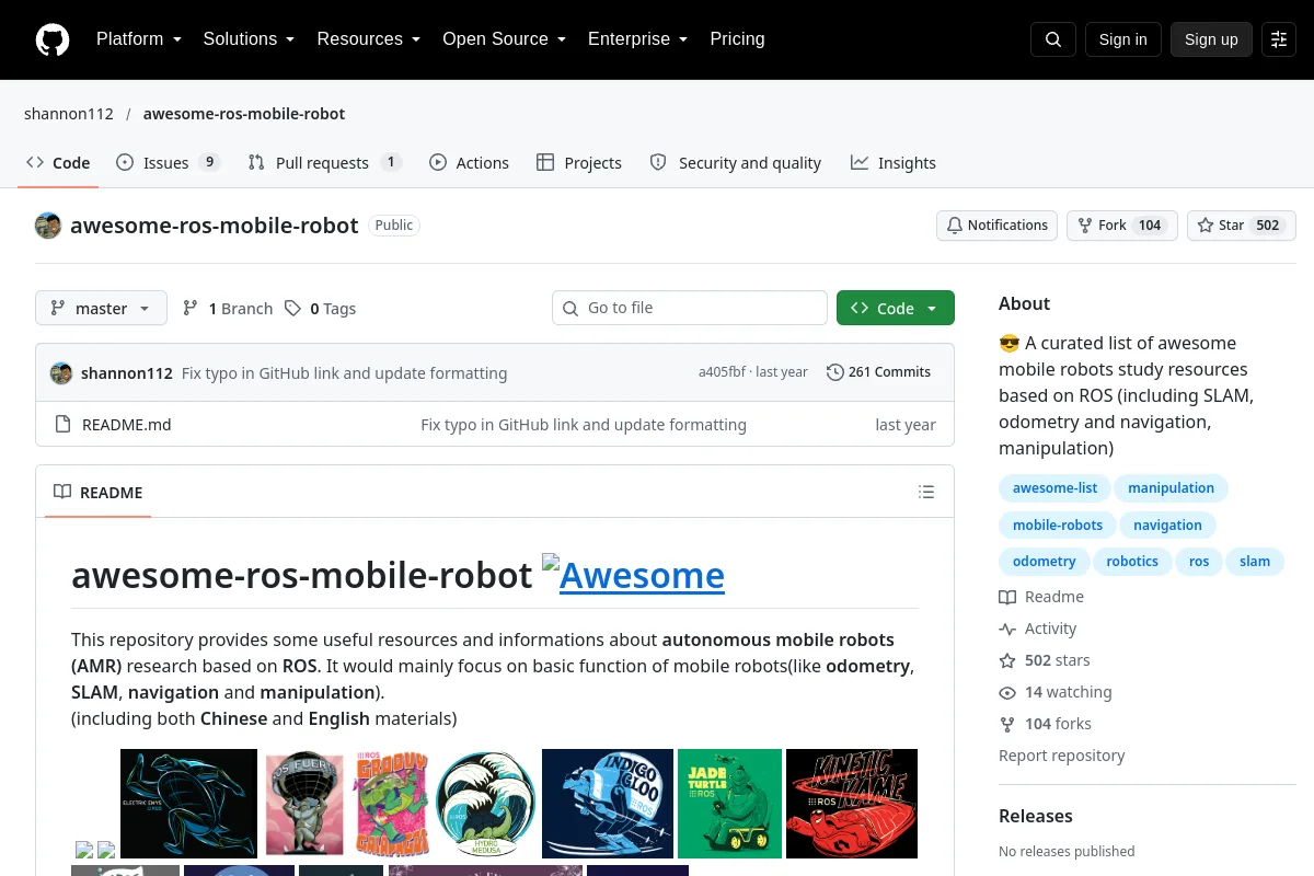 awesome-ros-mobile-robot · shannon112 resource page screenshot