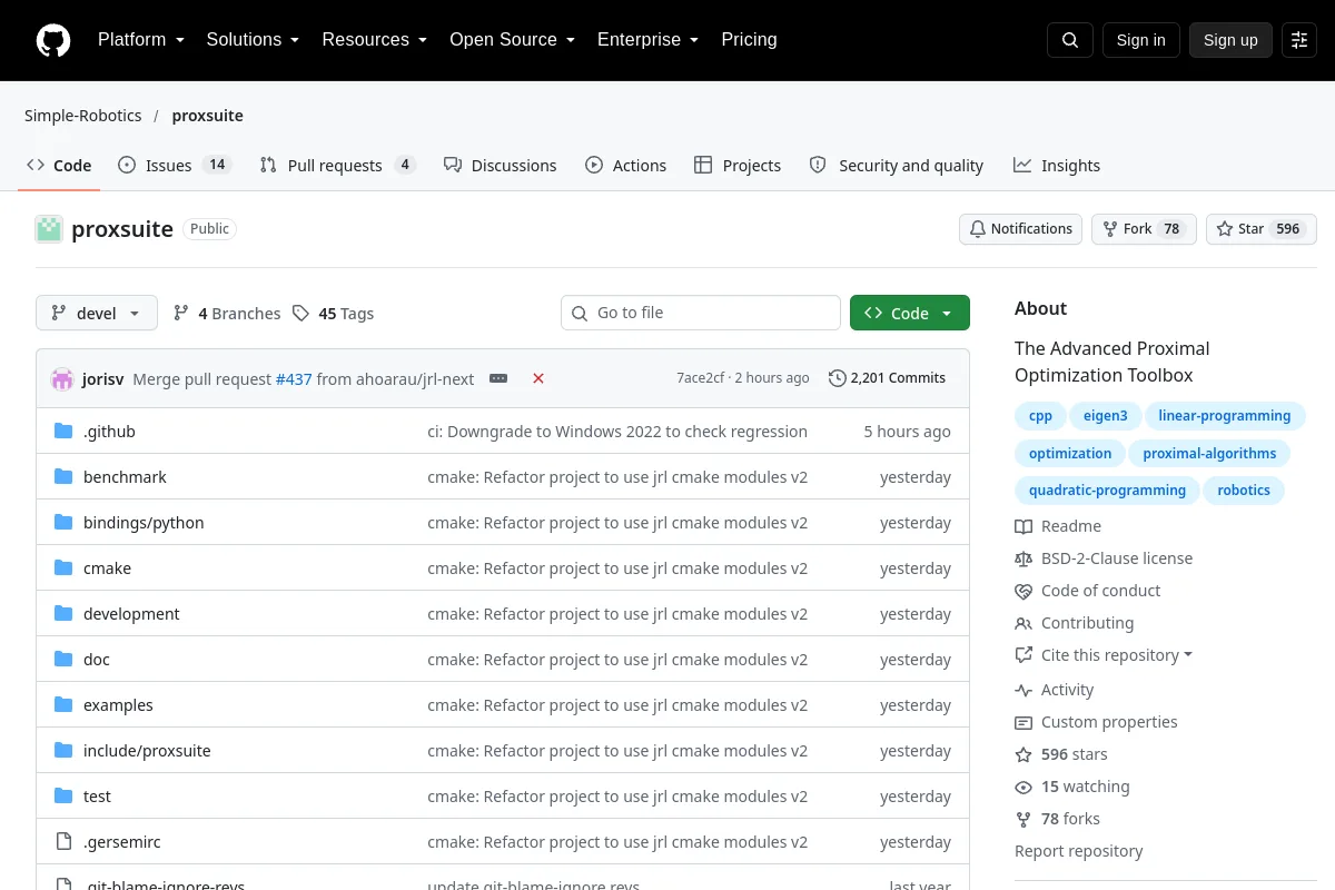 proxsuite · Simple-Robotics resource page screenshot