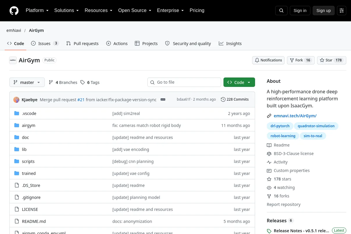 AirGym · emNavi resource page screenshot