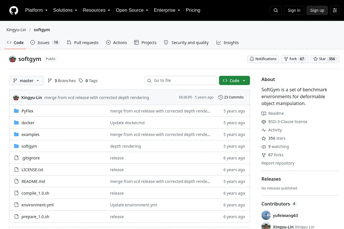 softgym · Xingyu-Lin website or repository screenshot
