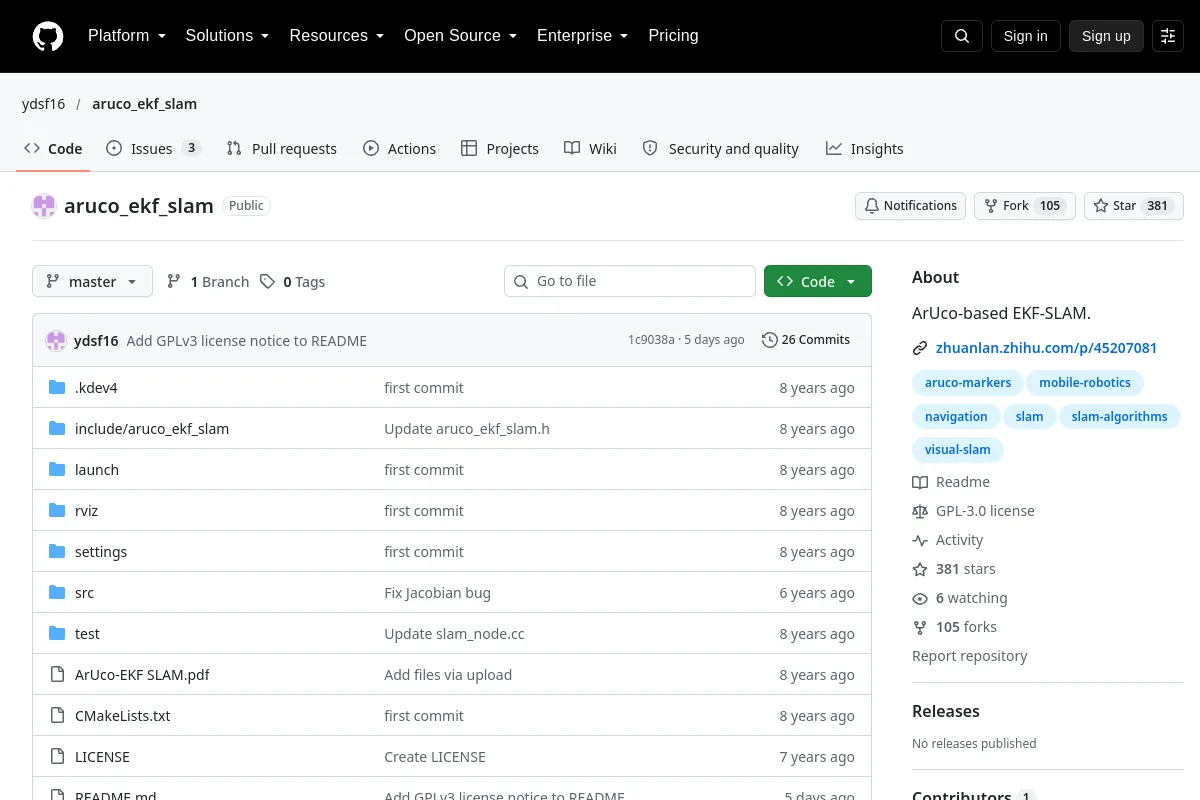 aruco_ekf_slam · ydsf16 resource page screenshot