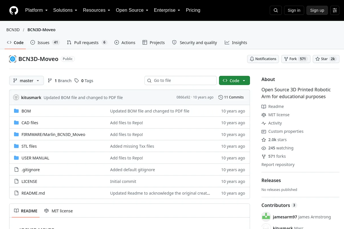 BCN3D Moveo website or repository screenshot