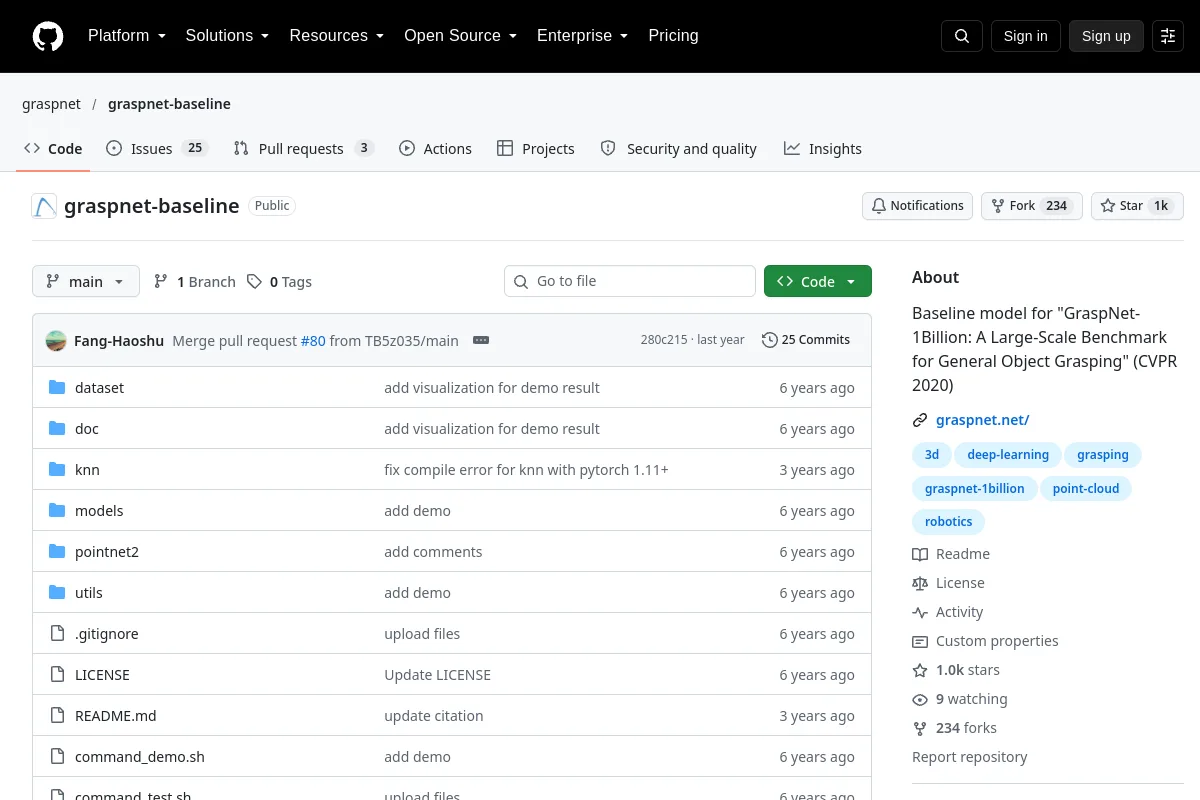 GraspNet Baseline resource page screenshot