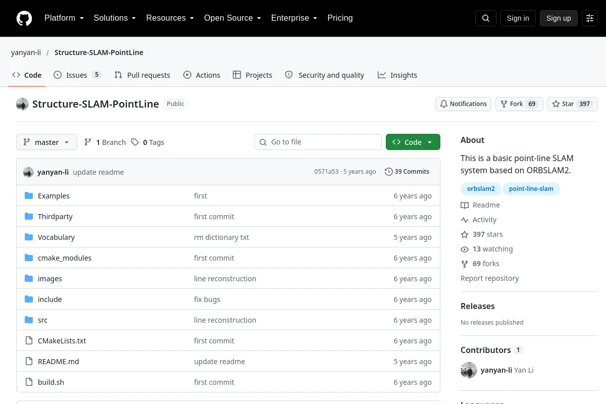Structure-SLAM-PointLine · yanyan-li resource page screenshot