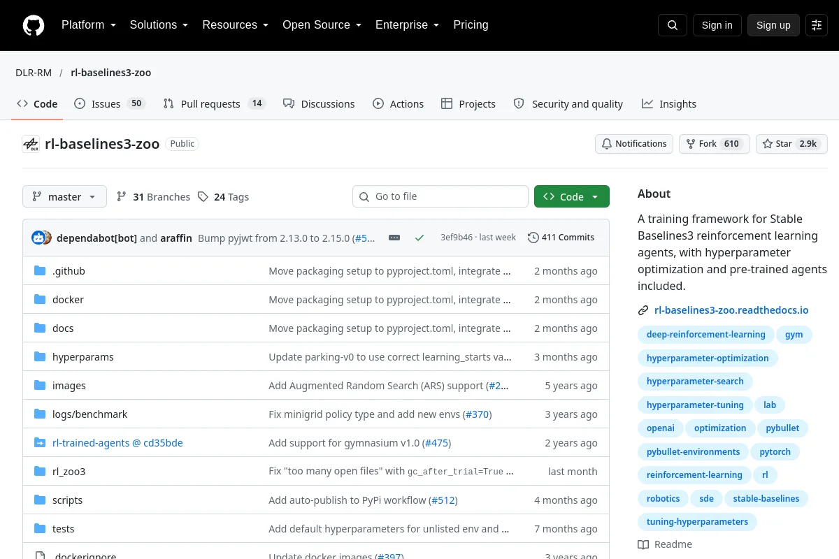 rl baselines3 zoo · DLR-RM website or repository screenshot