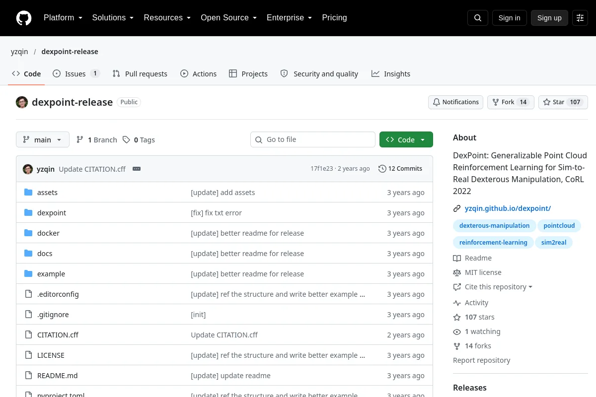 dexpoint-release · yzqin website or repository screenshot