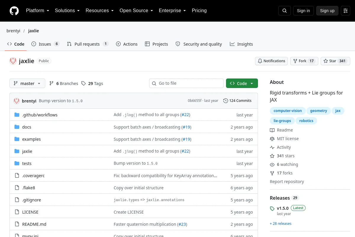 jaxlie · brentyi resource page screenshot