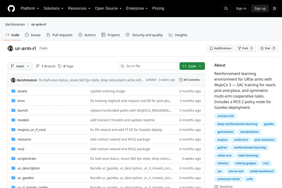 ur arm rl · darshmenon website or repository screenshot
