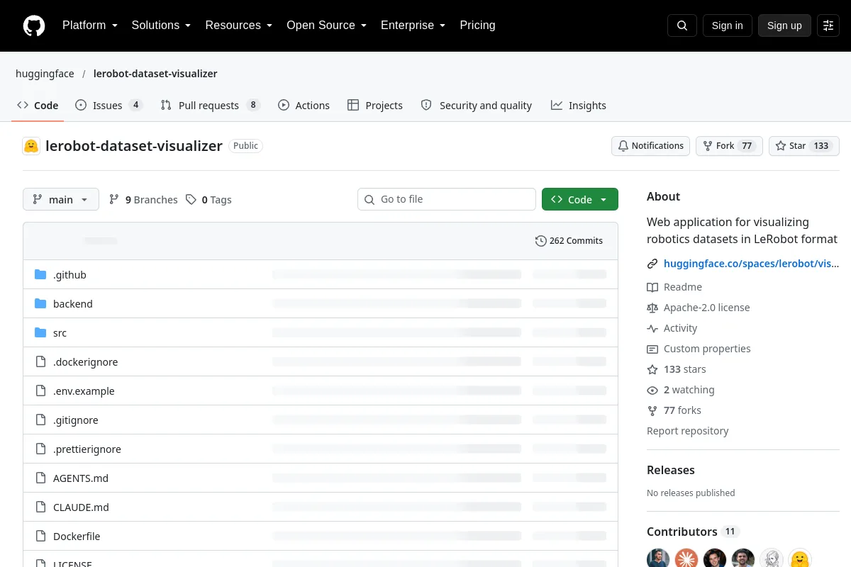 lerobot-dataset-visualizer · huggingface website or repository screenshot