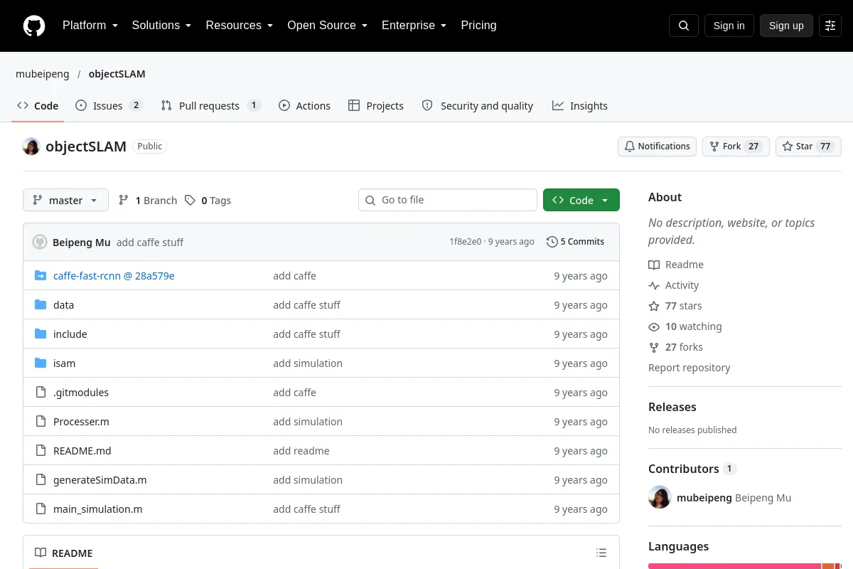 objectSLAM · mubeipeng resource page screenshot