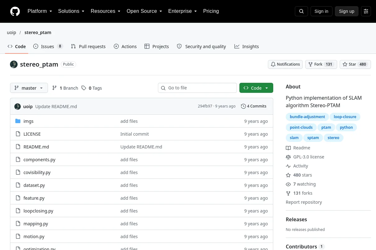 stereo_ptam · uoip website or repository screenshot