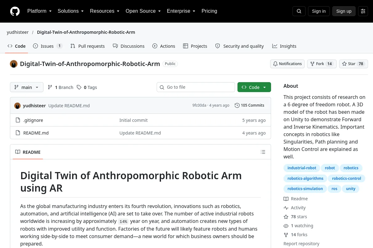 Digital-Twin-of-Anthropomorphic-Robotic-Arm · yudhisteer website or repository screenshot