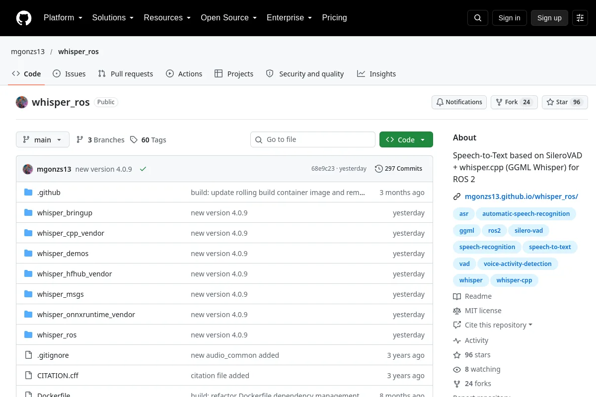 whisper ros · mgonzs13 website or repository screenshot