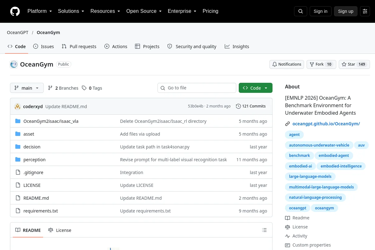 OceanGym · OceanGPT website or repository screenshot