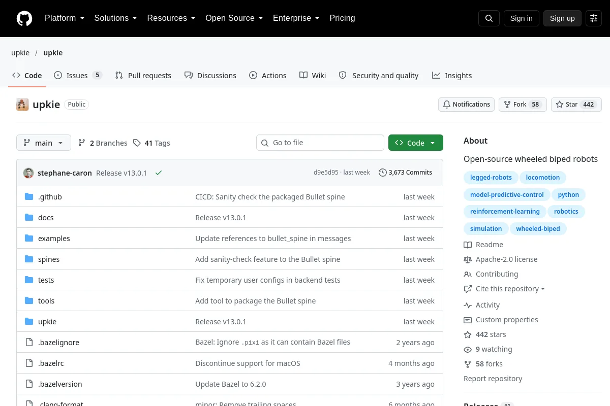 upkie · upkie website or repository screenshot