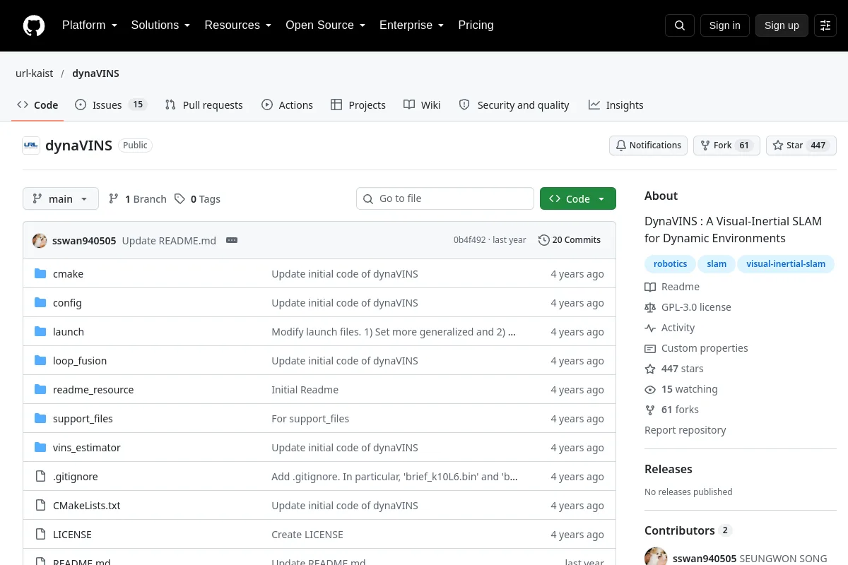 dynaVINS · url-kaist resource page screenshot