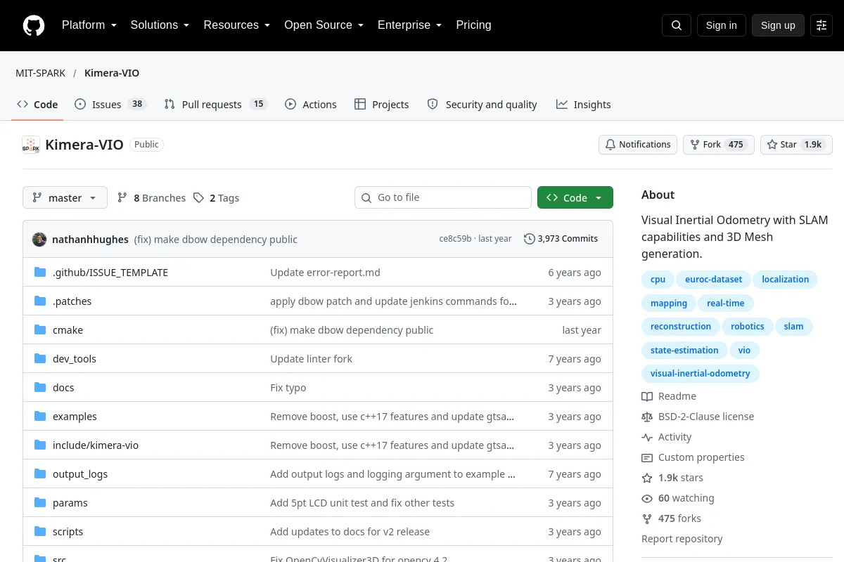Kimera-VIO · MIT-SPARK resource page screenshot