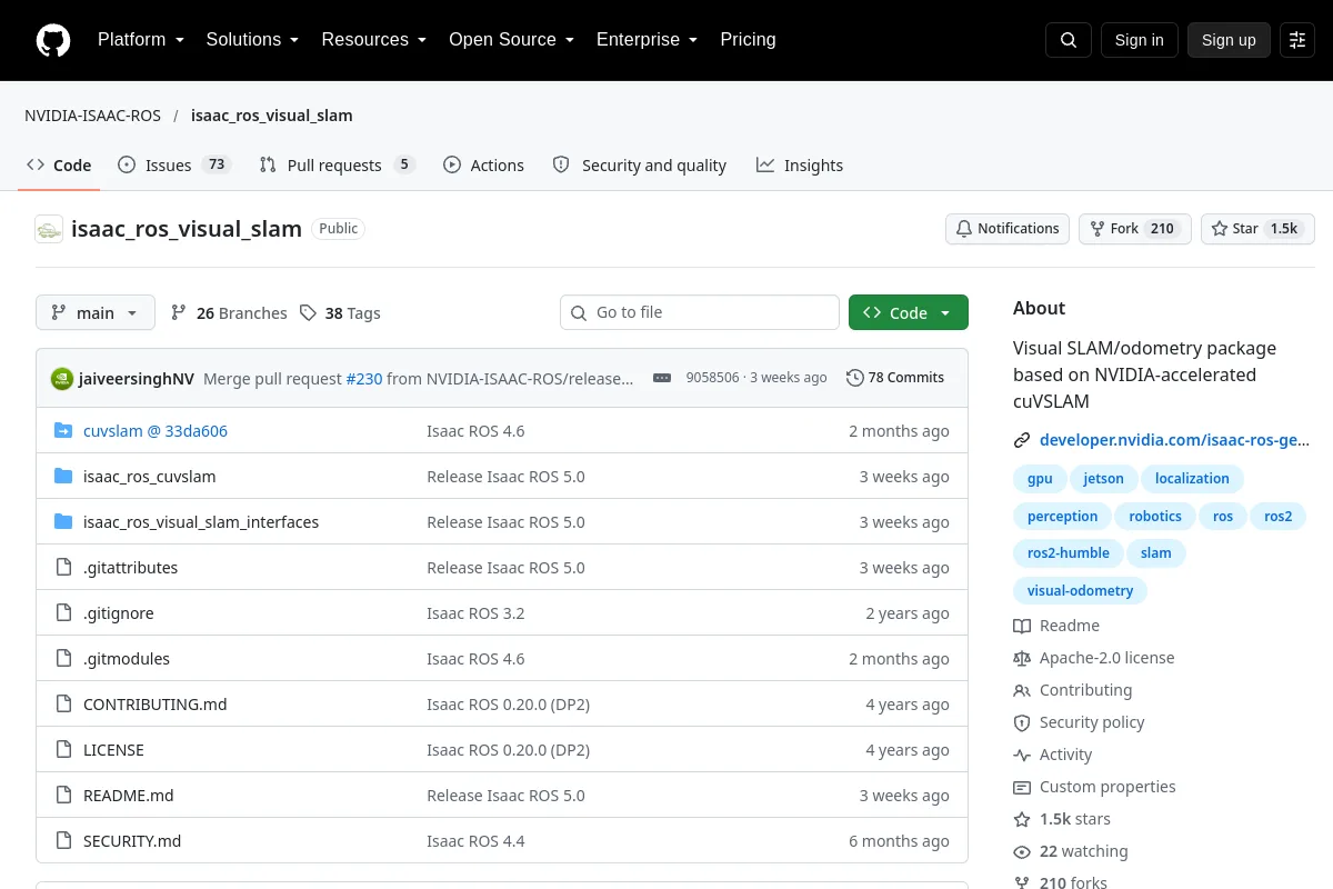 isaac_ros_visual_slam · NVIDIA-ISAAC-ROS resource page screenshot