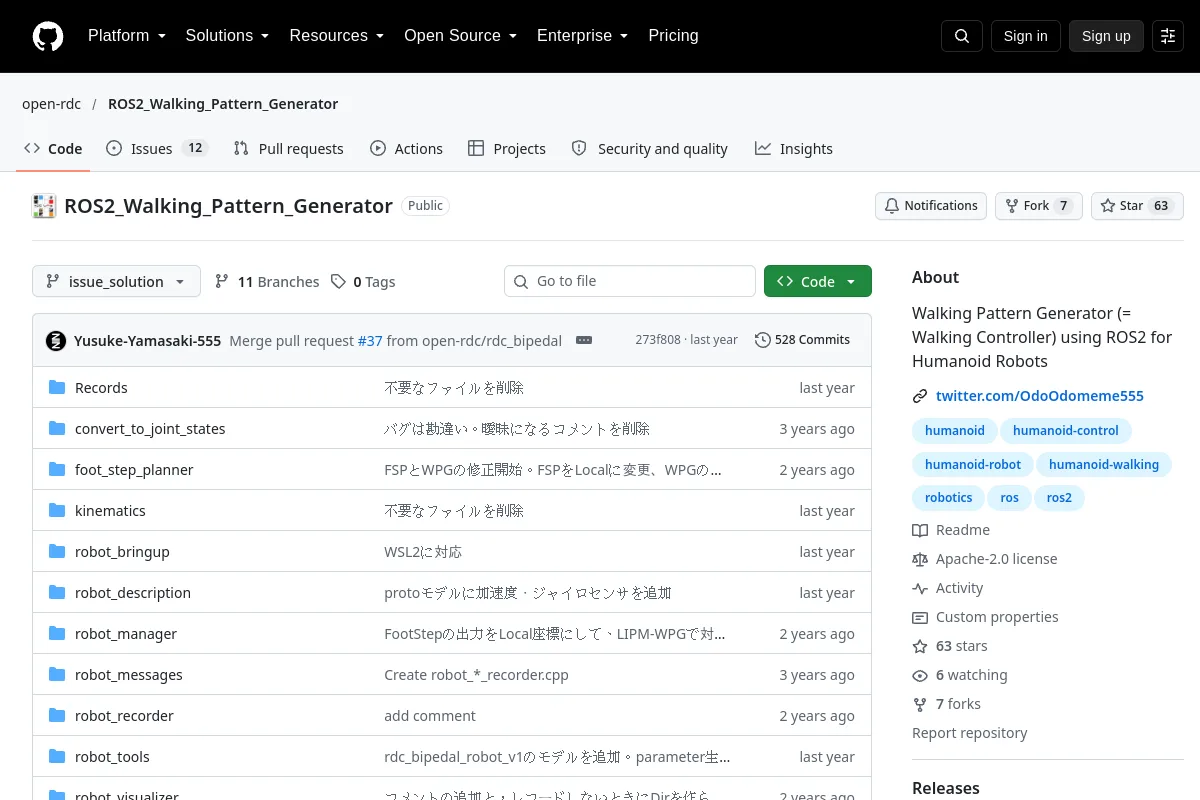 ROS2_Walking_Pattern_Generator · open-rdc resource page screenshot
