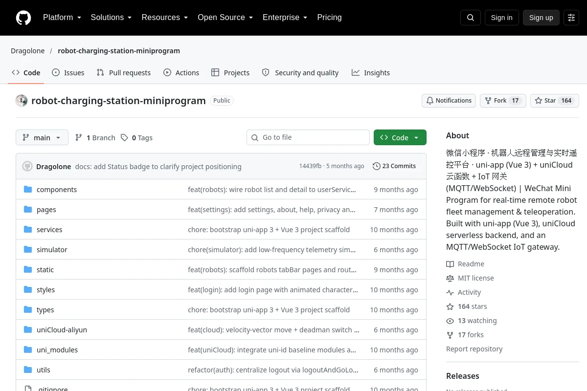 robot-charging-station-miniprogram · Dragolone resource page screenshot