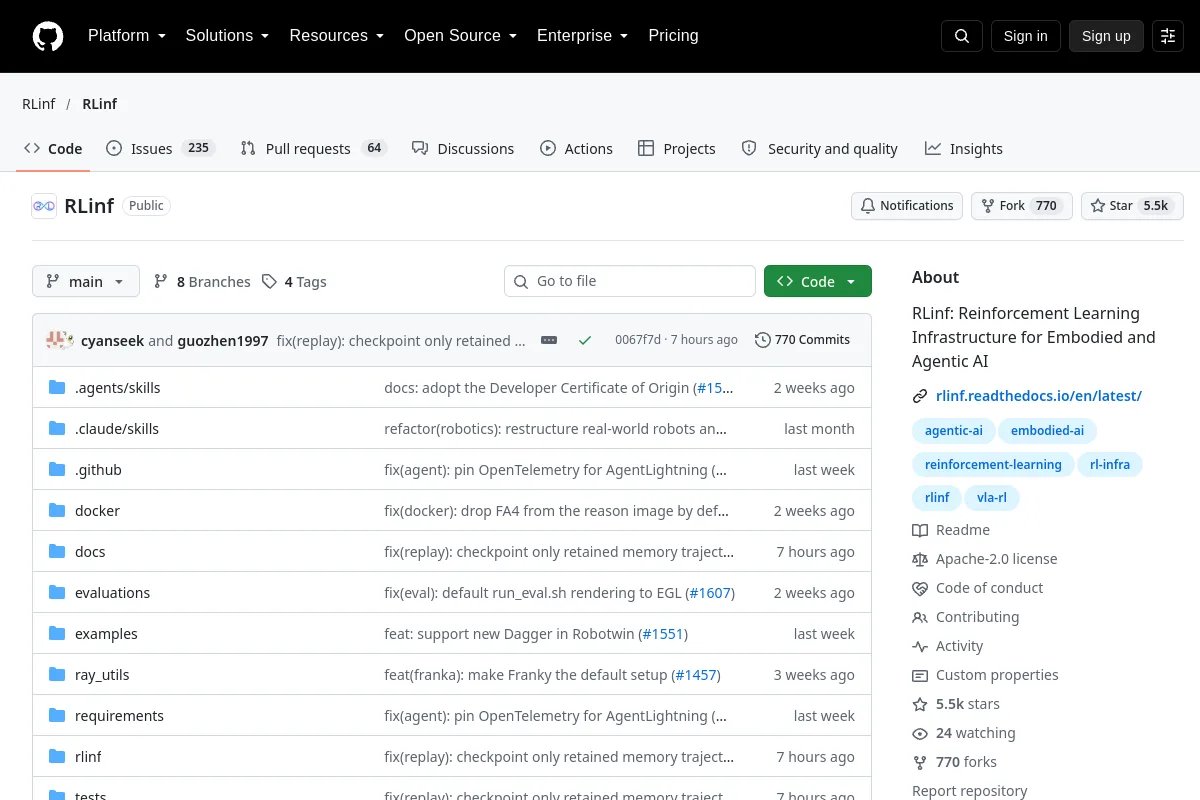 RLinf website or repository screenshot