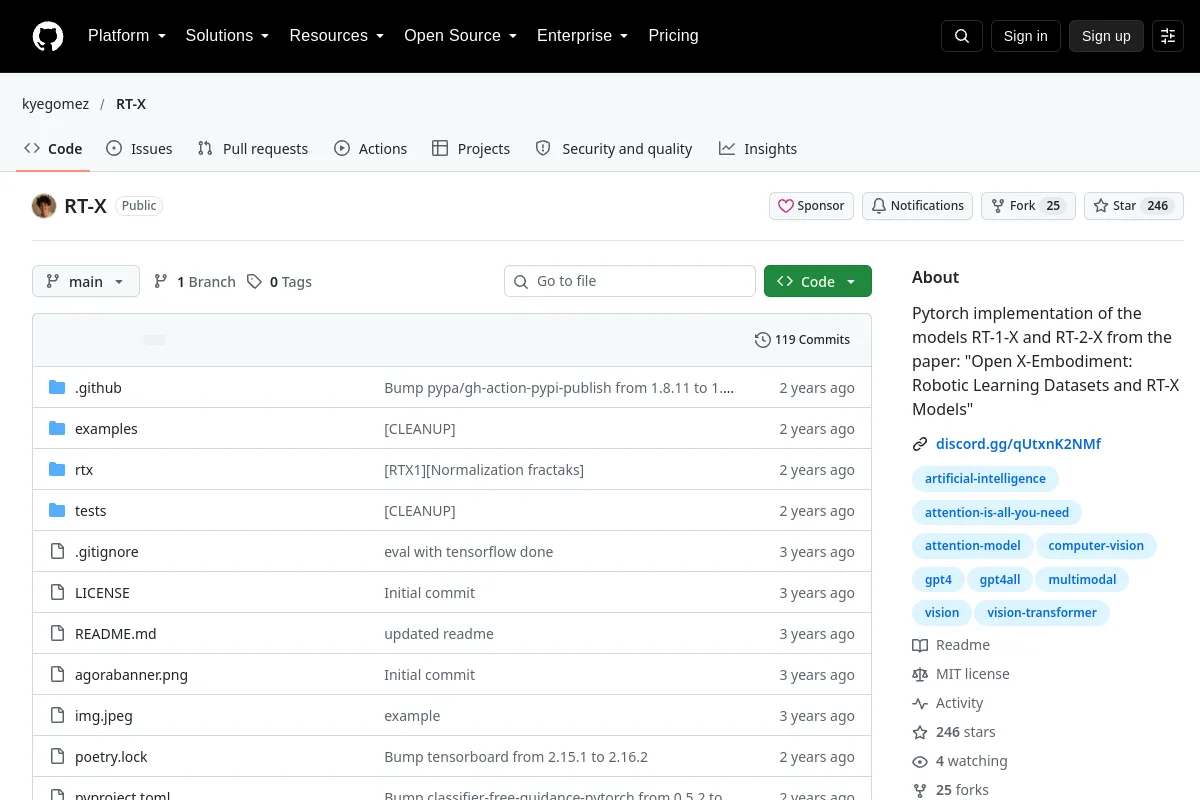RT-X · kyegomez website or repository screenshot
