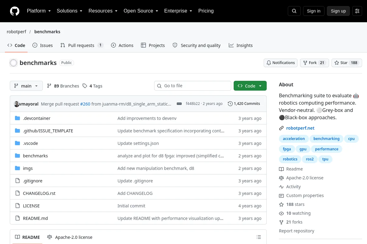 benchmarks · robotperf website or repository screenshot