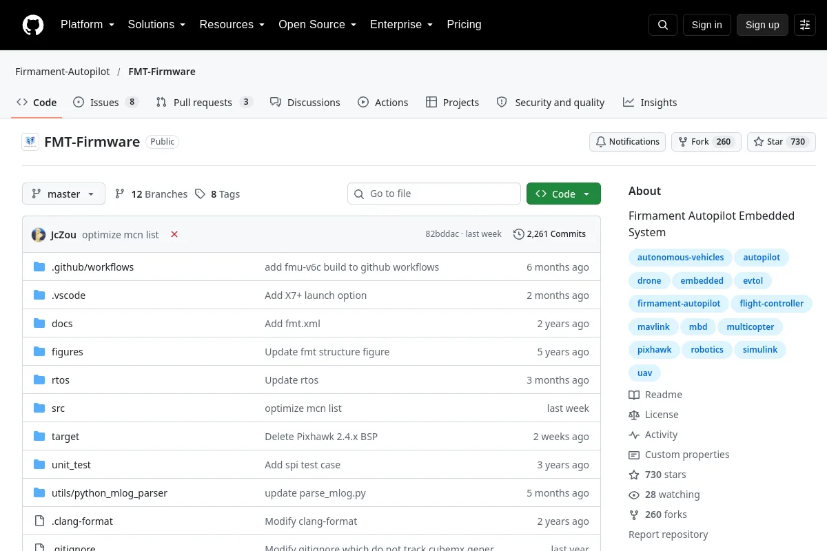 FMT Firmware · Firmament-Autopilot resource page screenshot