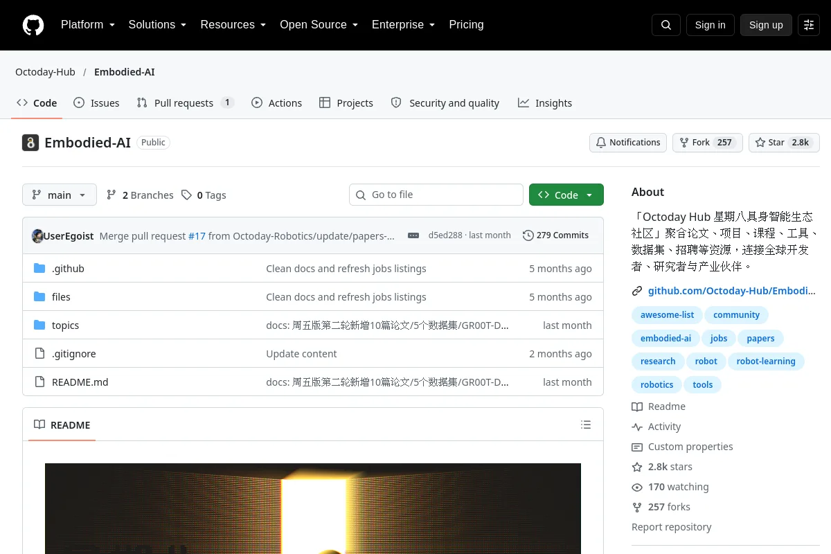 Embodied-AI · Octoday-Hub resource page screenshot