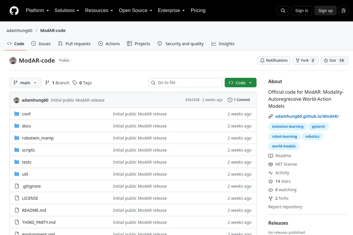 ModAR code · adamhung60 resource page screenshot