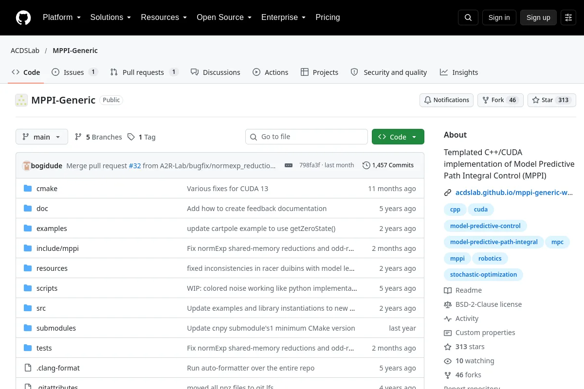 MPPI Generic · ACDSLab resource page screenshot