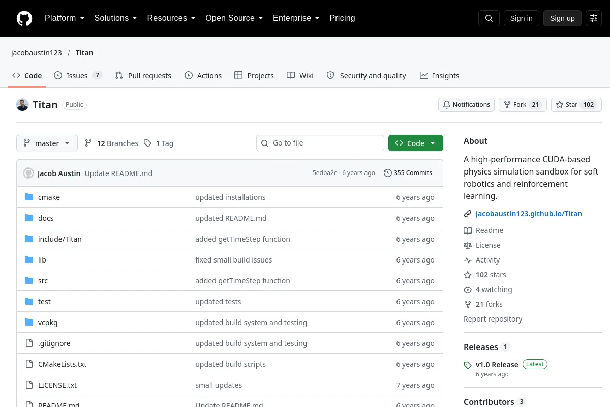 Titan · jacobaustin123 resource page screenshot