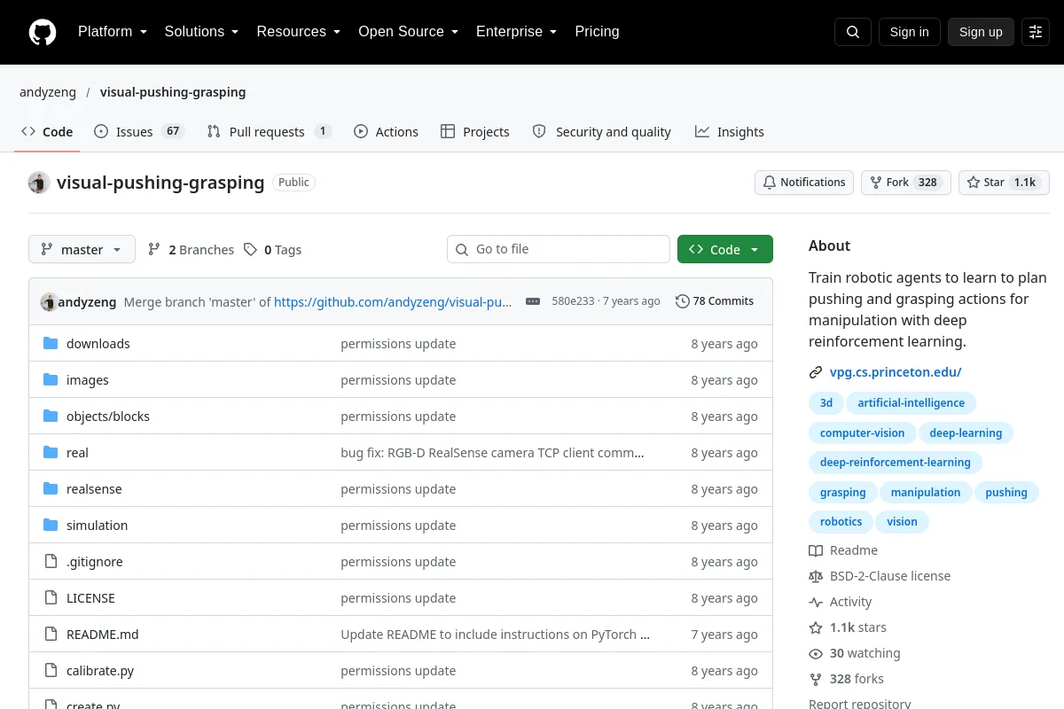 visual pushing grasping · andyzeng website or repository screenshot