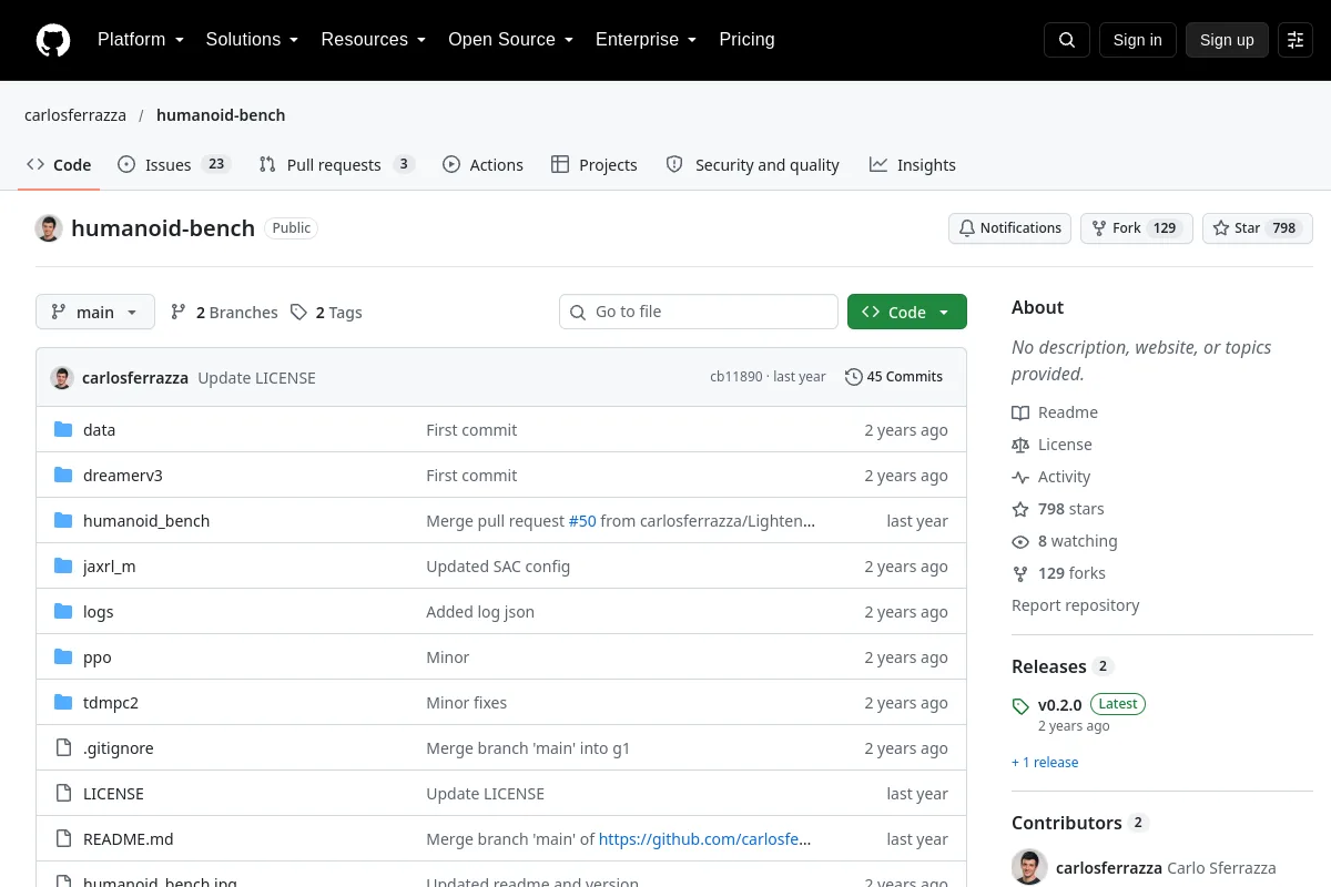 HumanoidBench website or repository screenshot