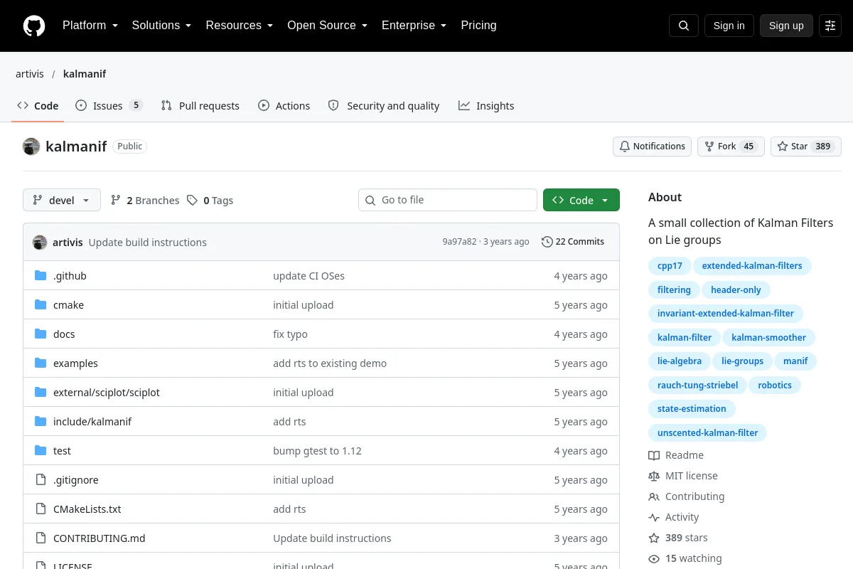 kalmanif · artivis resource page screenshot