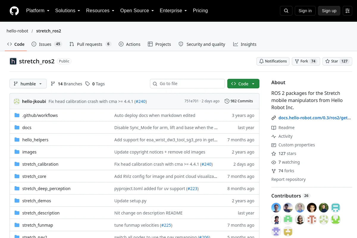 stretch ros2 · hello-robot resource page screenshot