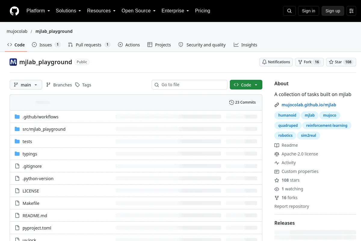 mjlab_playground · mujocolab resource page screenshot