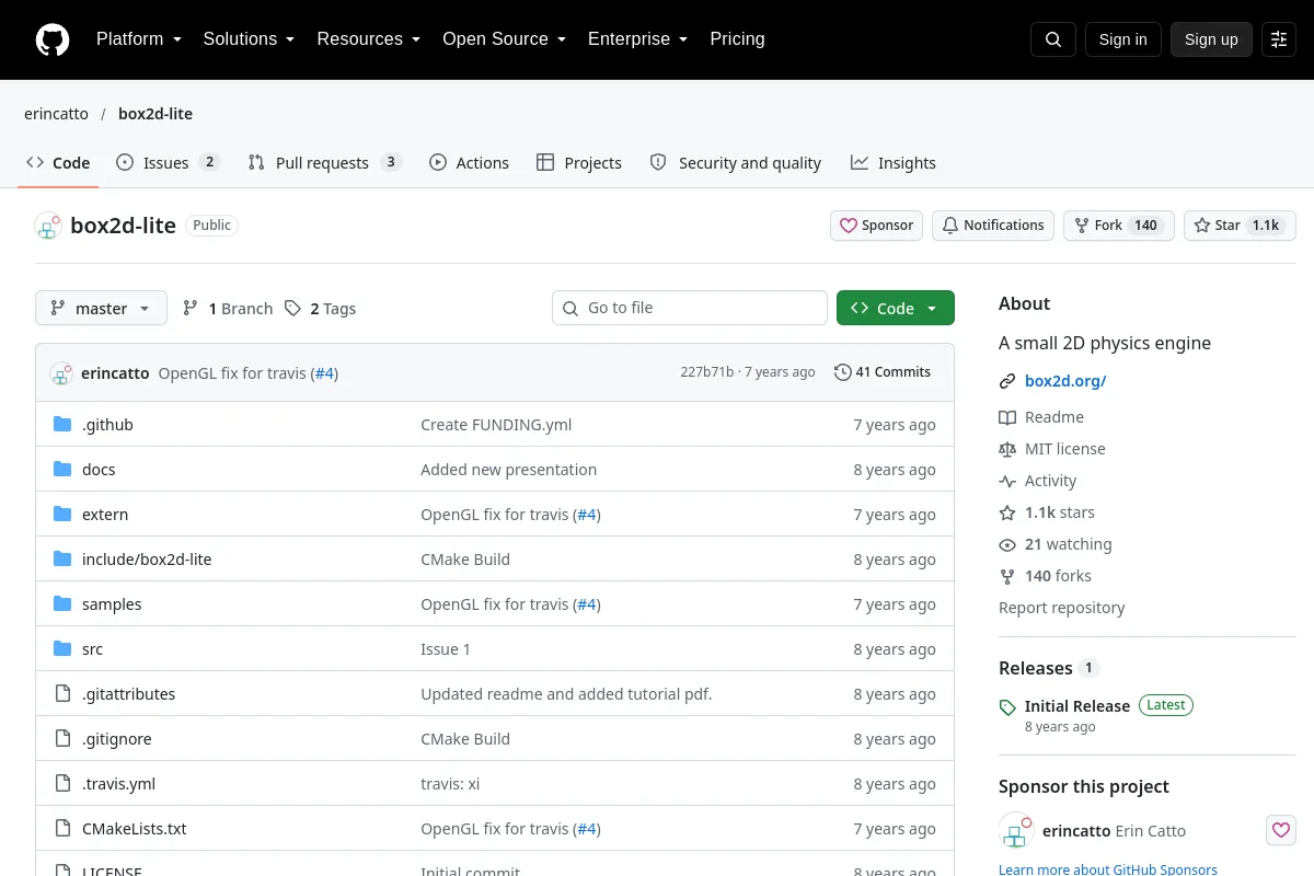 box2d lite · erincatto resource page screenshot