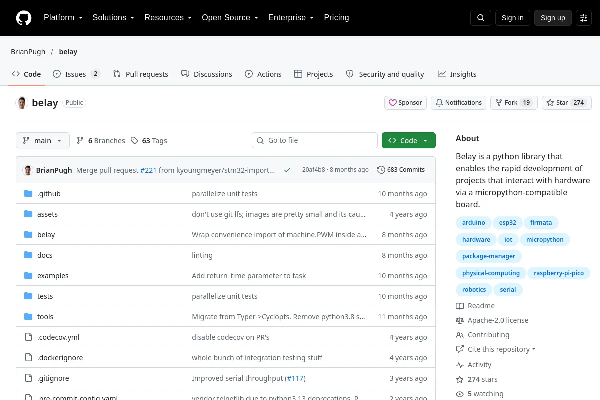 belay · BrianPugh resource page screenshot