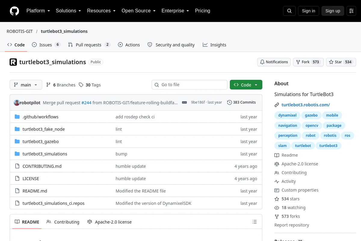 turtlebot3_simulations · ROBOTIS-GIT website or repository screenshot