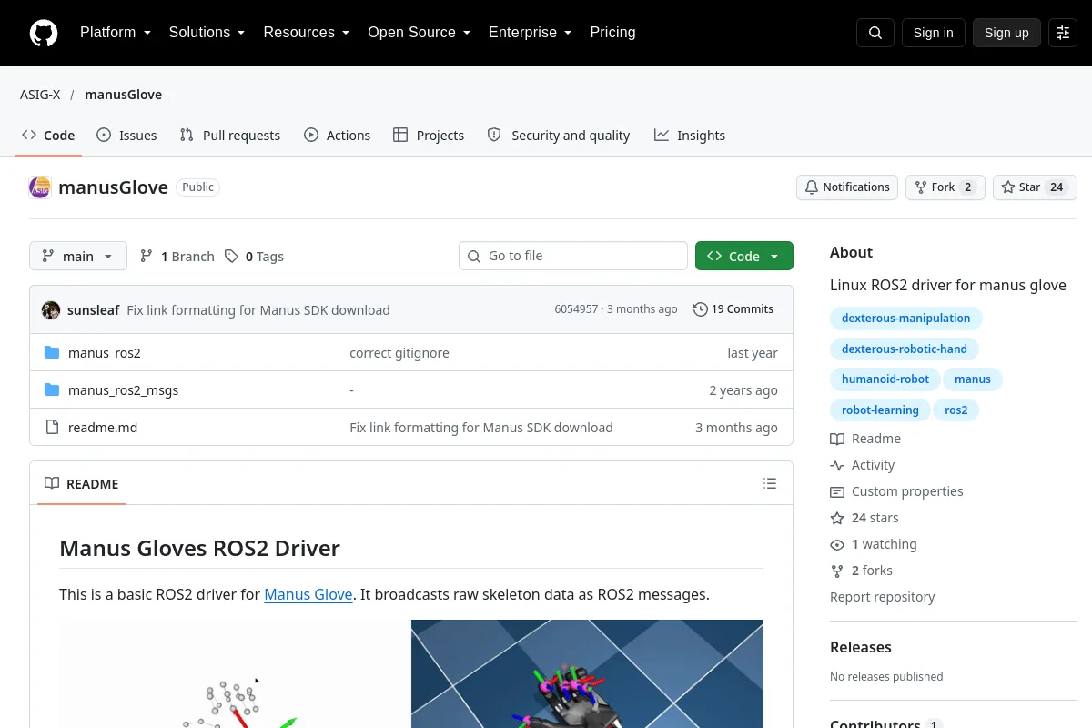 manusGlove · ASIG-X website or repository screenshot